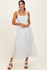 Blue Floral Lace Accent Sleeveless Maxi Dress