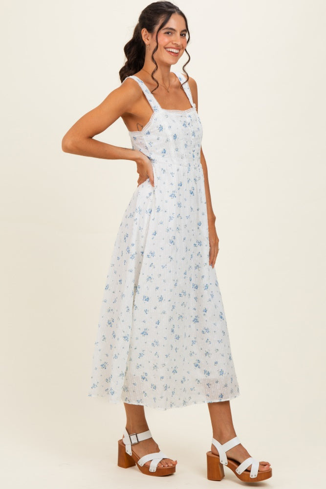 Blue Floral Lace Accent Sleeveless Maxi Dress