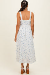 Blue Floral Lace Accent Sleeveless Maxi Dress