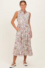 Multicolor Garden Print Sleeveless Shirt Dress