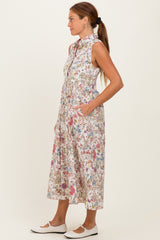 Multicolor Garden Print Sleeveless Shirt Dress