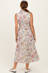 Multicolor Garden Print Sleeveless Shirt Dress