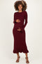 Burgundy Ribbed Knit Bow Back Maternity Maxi Dress