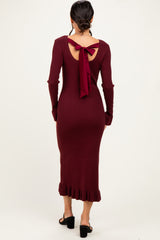 Burgundy Ribbed Knit Bow Back Maxi Dress