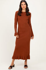 Chestnut Ribbed Knit Bow Back Maternity Maxi Dress
