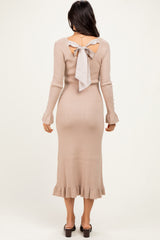 Sand Ribbed Knit Bow Back Maxi Dress