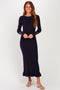 Navy Ribbed Knit Bow Back Maxi Dress