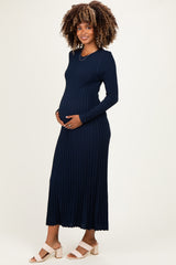 Navy Ribbed Long Sleeve Maternity Sweater Midi Dress