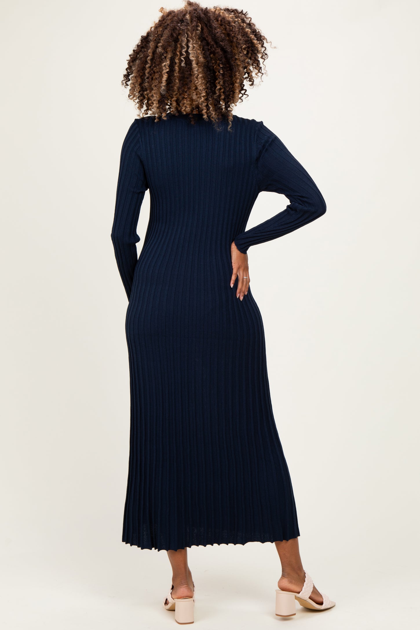 Navy Ribbed Long Sleeve Maternity Sweater Midi Dress