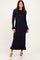 Navy Ribbed Long Sleeve Sweater Midi Dress