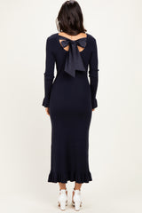 Navy Ribbed Long Sleeve Sweater Midi Dress