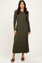 Olive Ribbed Long Sleeve Sweater Midi Dress