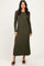 Olive Ribbed Long Sleeve Sweater Midi Dress