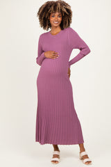 Mauve Ribbed Long Sleeve Maternity Sweater Midi Dress