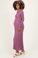 Mauve Ribbed Long Sleeve Maternity Sweater Midi Dress
