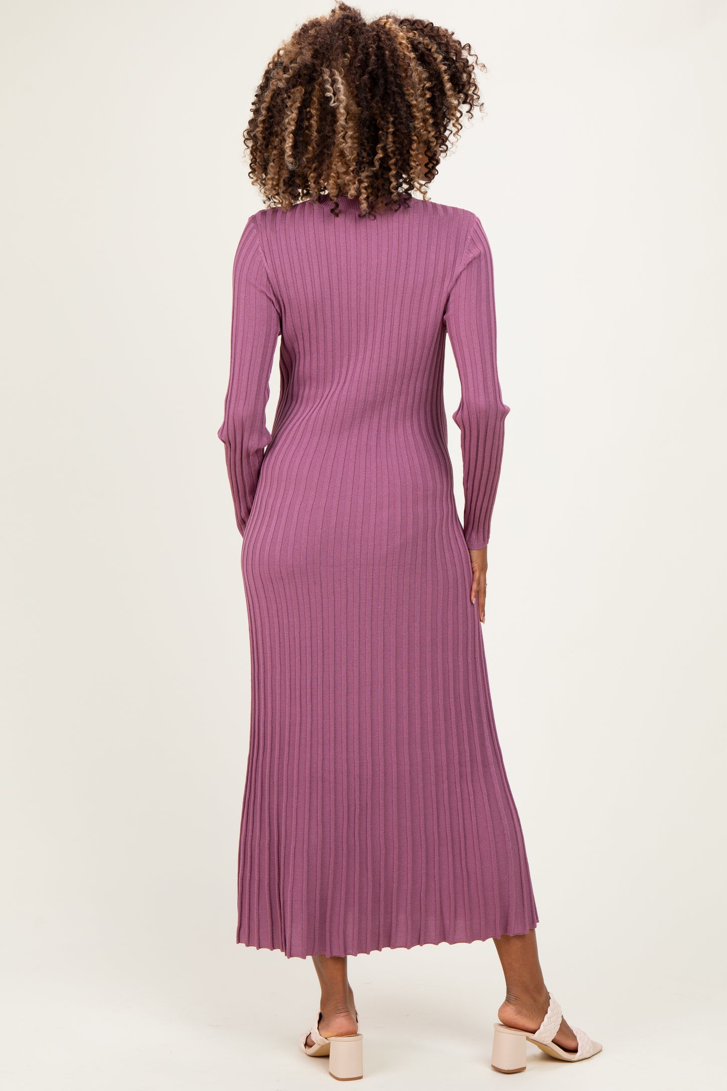 Mauve Ribbed Long Sleeve Maternity Sweater Midi Dress