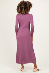 Mauve Ribbed Long Sleeve Maternity Sweater Midi Dress