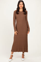 Mocha Ribbed Long Sleeve Sweater Midi Dress