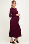 Burgundy Ribbed Long Sleeve Maternity Sweater Midi Dress
