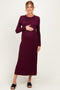 Burgundy Ribbed Long Sleeve Maternity Sweater Midi Dress