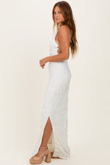 Ivory Halter Open Back Maxi Dress