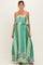 Green Printed Satin Flounce Strapless Maternity Maxi Dress