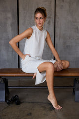 Light Heather Grey Sleeveless Side Slit Midi Dress