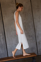 Light Heather Grey Sleeveless Side Slit Midi Dress