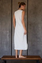 Light Heather Grey Sleeveless Side Slit Midi Dress