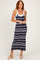 Navy Shoulder Tie Striped Knit Maxi Dress
