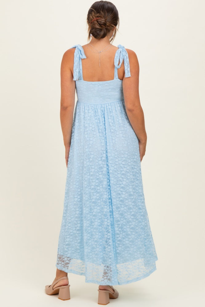 Light Blue Sleeveless Lace Maternity Maxi Dress