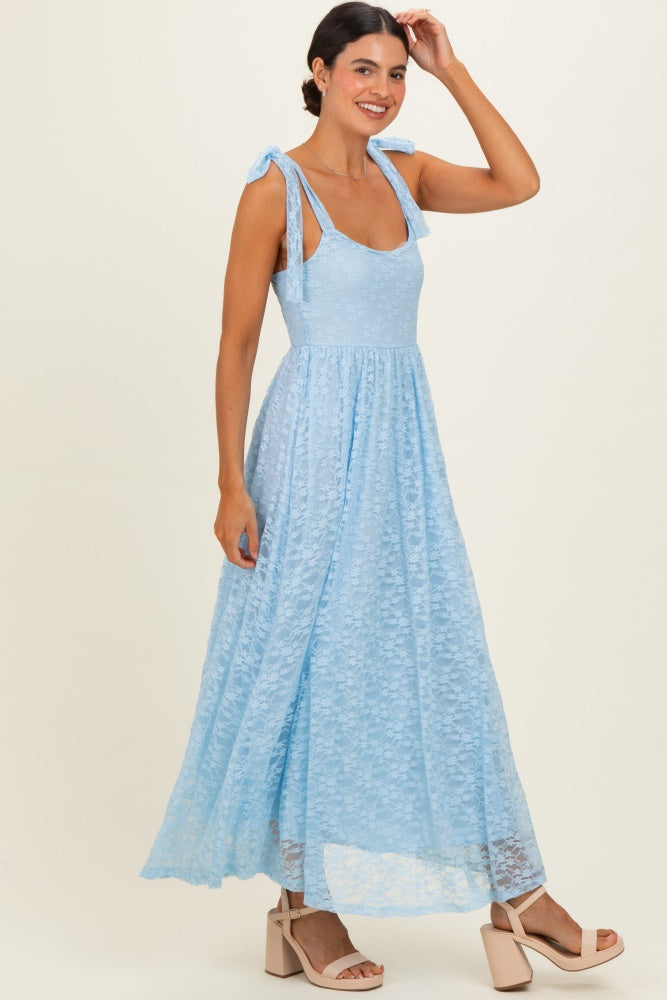 Light Blue Sleeveless Lace Maxi Dress