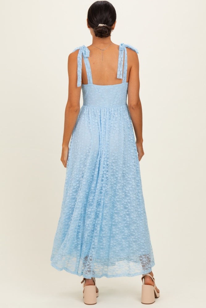 Light Blue Sleeveless Lace Maxi Dress