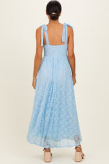 Light Blue Sleeveless Lace Maxi Dress