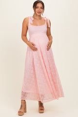 Light Pink Sleeveless Lace Maternity Maxi Dress