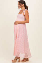Light Pink Sleeveless Lace Maternity Maxi Dress