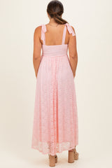 Light Pink Sleeveless Lace Maternity Maxi Dress