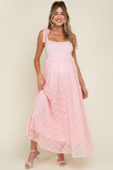 Light Pink Sleeveless Lace Maternity Maxi Dress