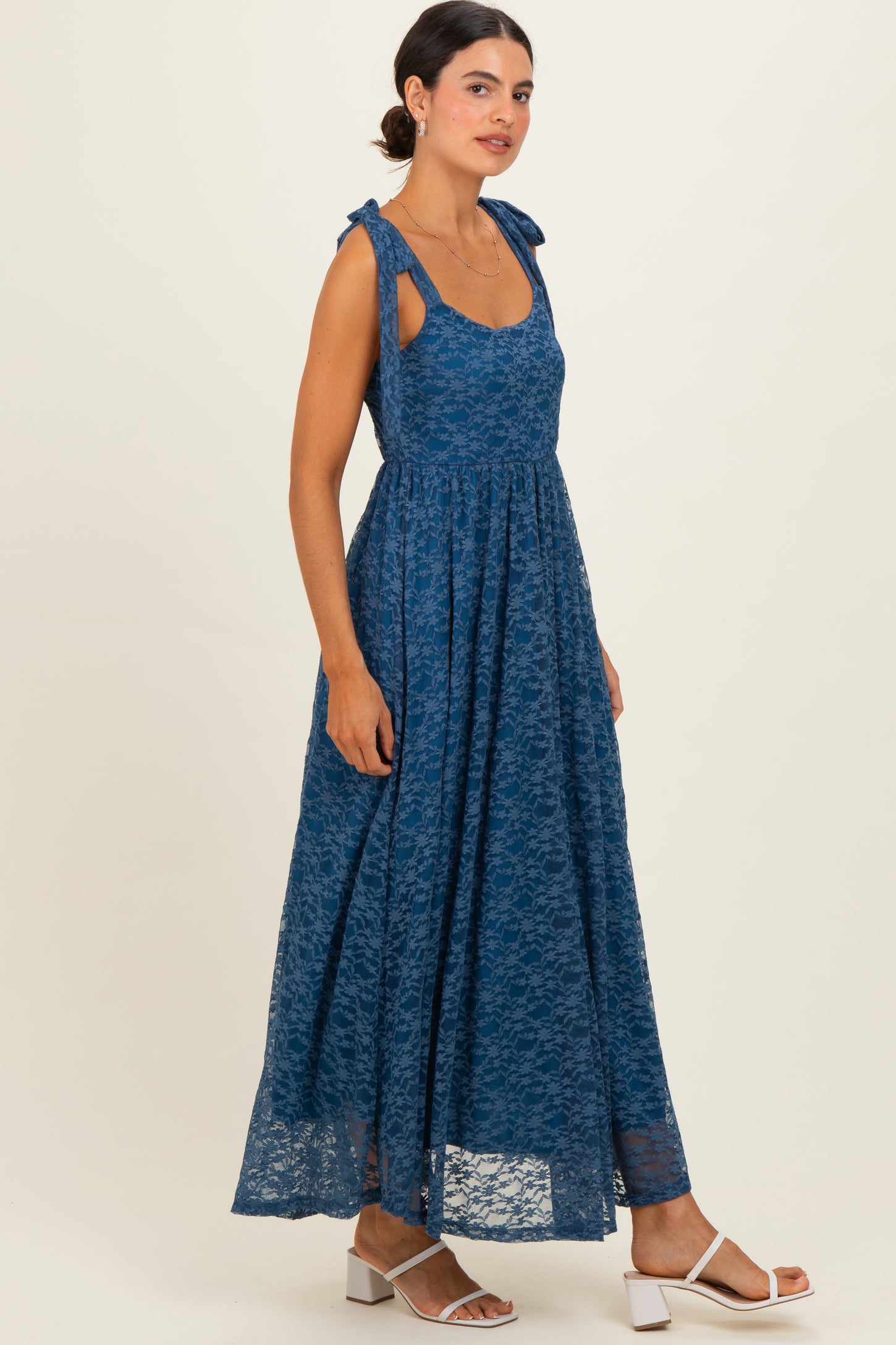 Blue Sleeveless Lace Maxi Dress