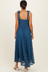 Blue Sleeveless Lace Maxi Dress