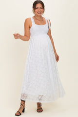 Ivory Sleeveless Lace Maternity Maxi Dress
