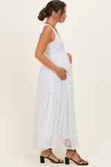 Ivory Sleeveless Lace Maternity Maxi Dress