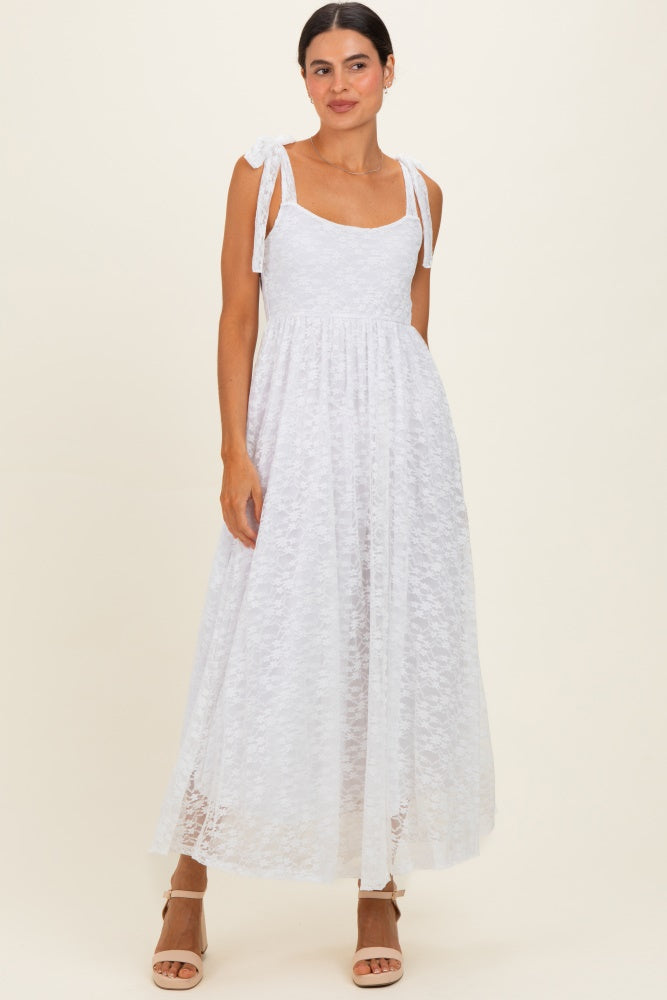 Ivory Sleeveless Lace Maternity Maxi Dress