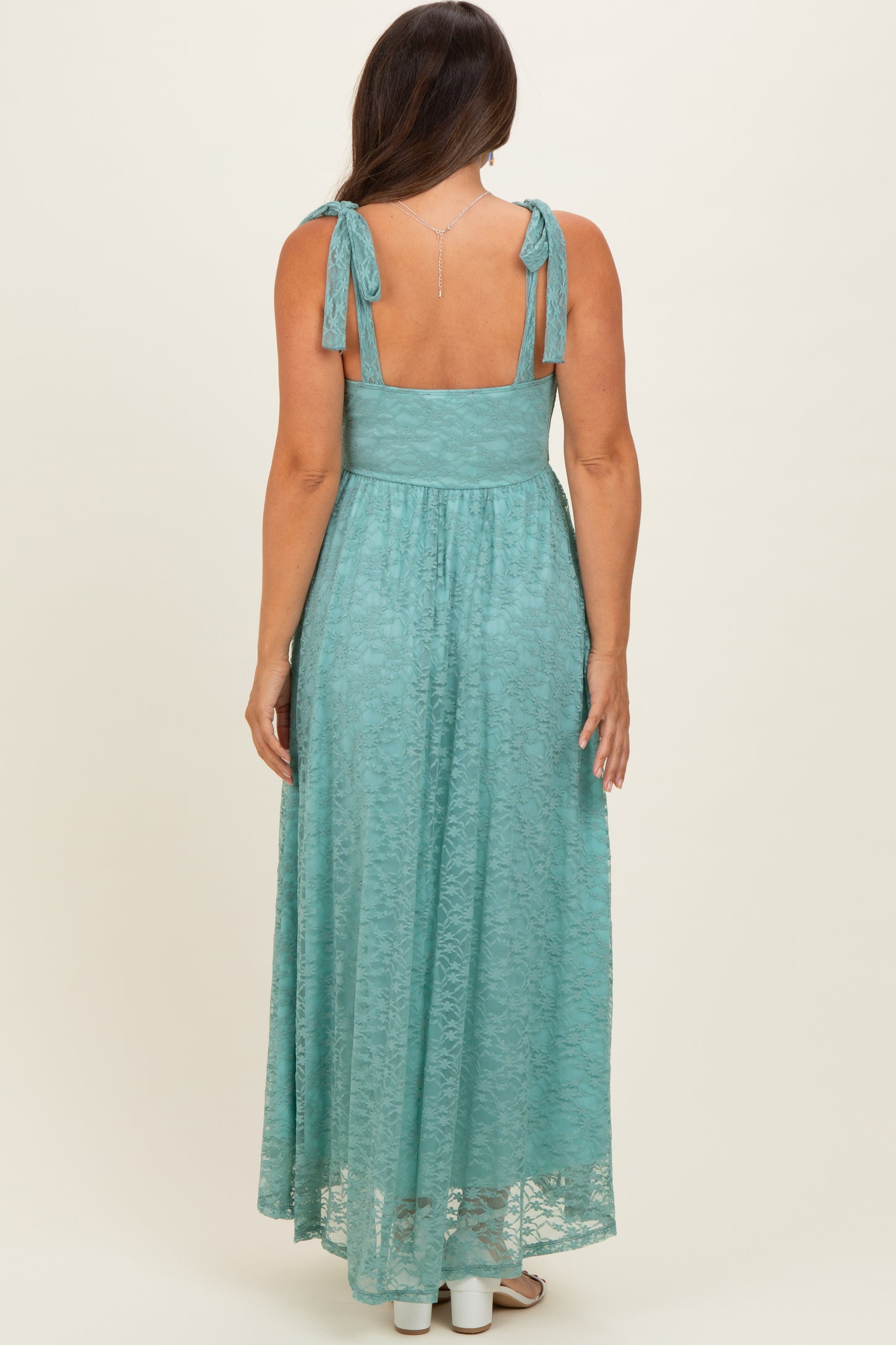 Mint Sleeveless Lace Maternity Maxi Dress