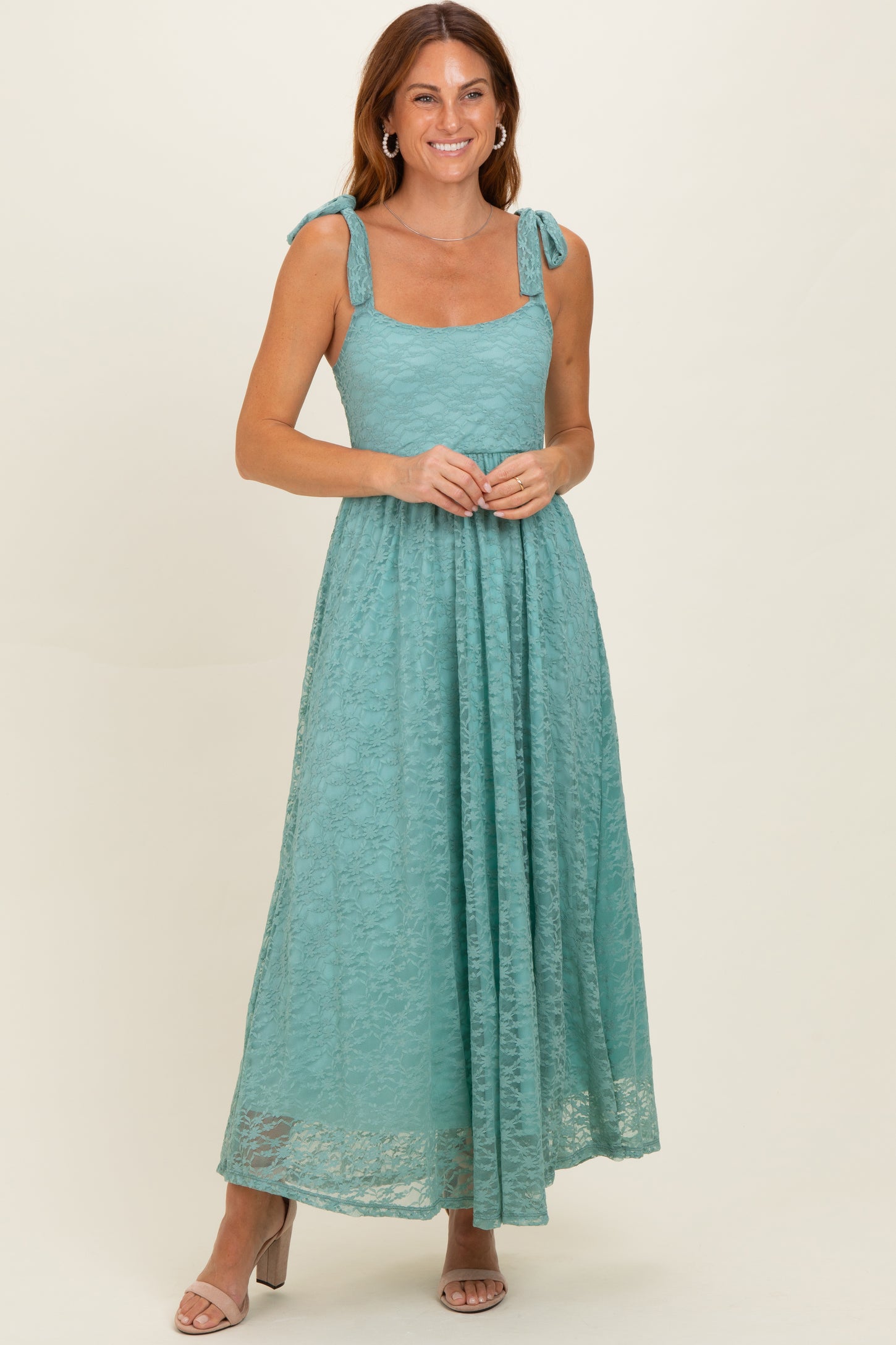 Mint Sleeveless Lace Maternity Maxi Dress