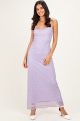 Lavender Sleeveless Lace Square Neck Maxi Dress