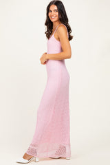 Pink Sleeveless Lace Square Neck Maxi Dress