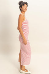 Red Striped Fitted Midi Tank Dress