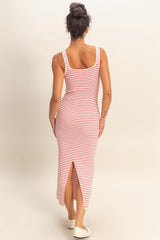 Red Striped Fitted Midi Tank Dress