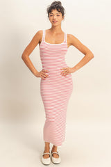 Red Striped Fitted Midi Tank Dress